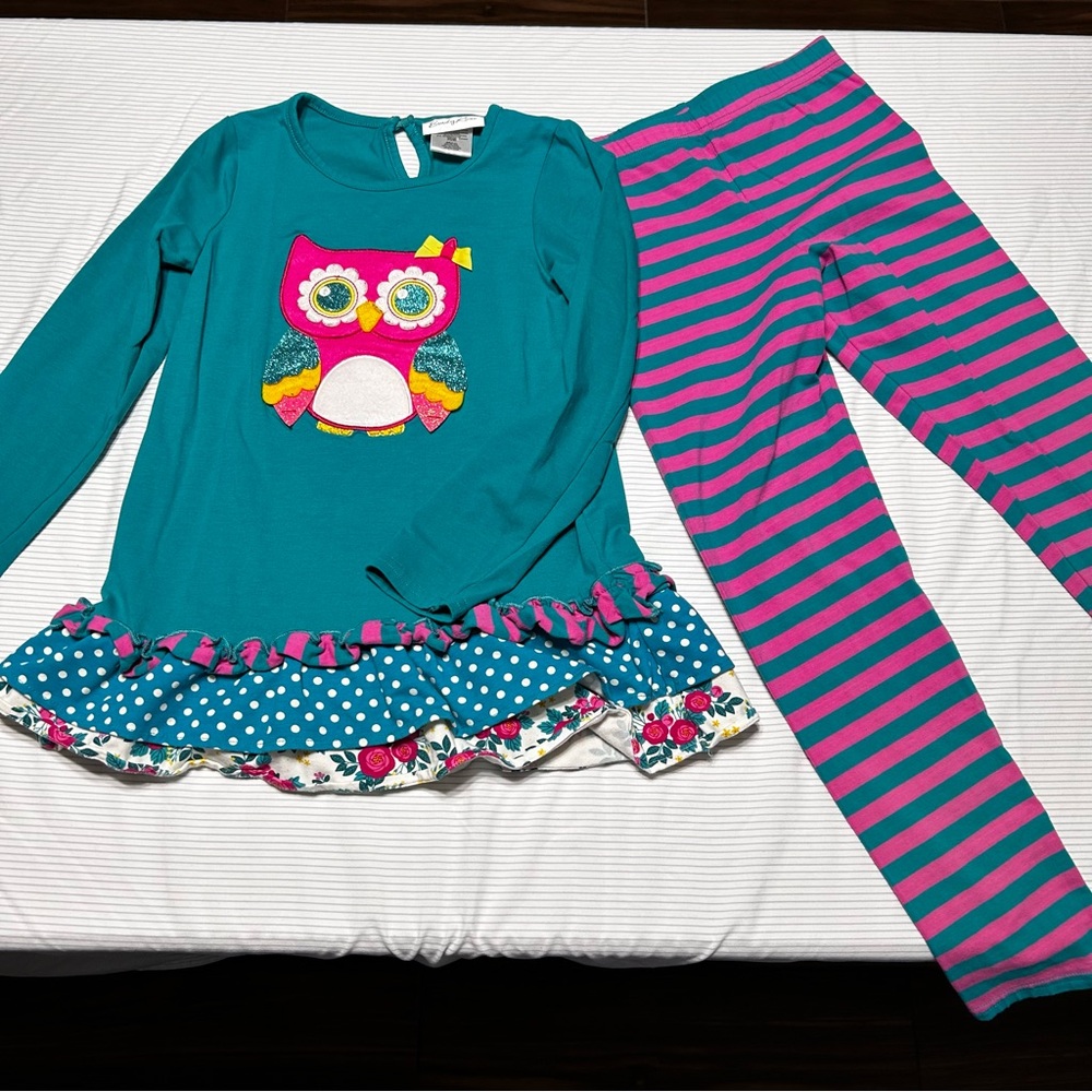 Emily Rose Big Girls 8 Owl Set Long Sleeve Shirt Matching Leggings Pink Teal